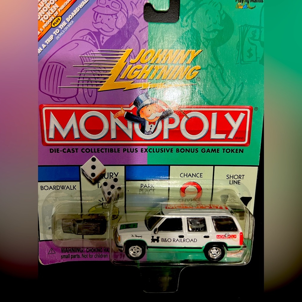 Johnny Lightning Monopoly Car. Die Cast B&O Railroad, Chevy Tahoe